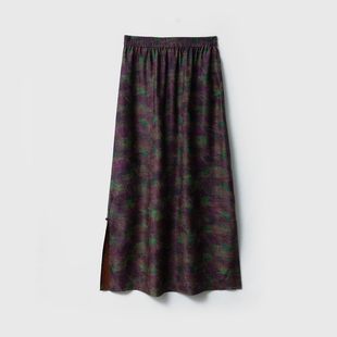 一丝牵100%桑蚕丝花萝红云纱香云纱半身裙侧边开叉松紧腰真丝半裙