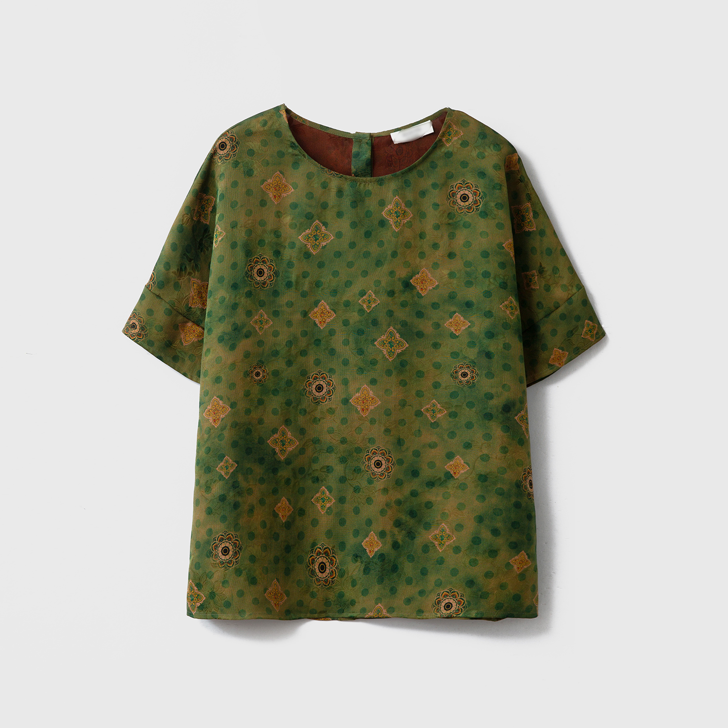 现货 花萝红云纱香云纱连肩袖真丝上衣女100%桑蚕丝宽松短袖T恤夏