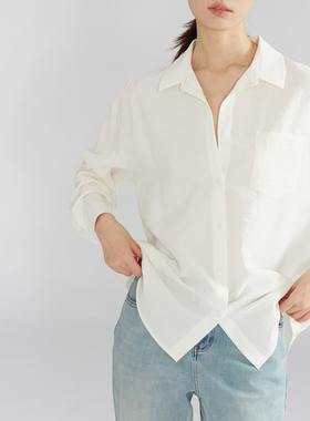 一丝牵 好打理强缩不易皱工艺 真丝干丝宽松衬衣桑蚕丝白色衬衫女