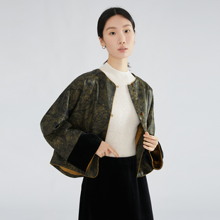 一丝牵重缎皮子50姆米鎏金蝴蝶香云纱国风真丝外套100%桑蚕丝上衣