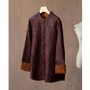 高定100%桑蚕丝红云纱香云纱真丝国风刺绣挽袖 立领上衣女 外套开衫