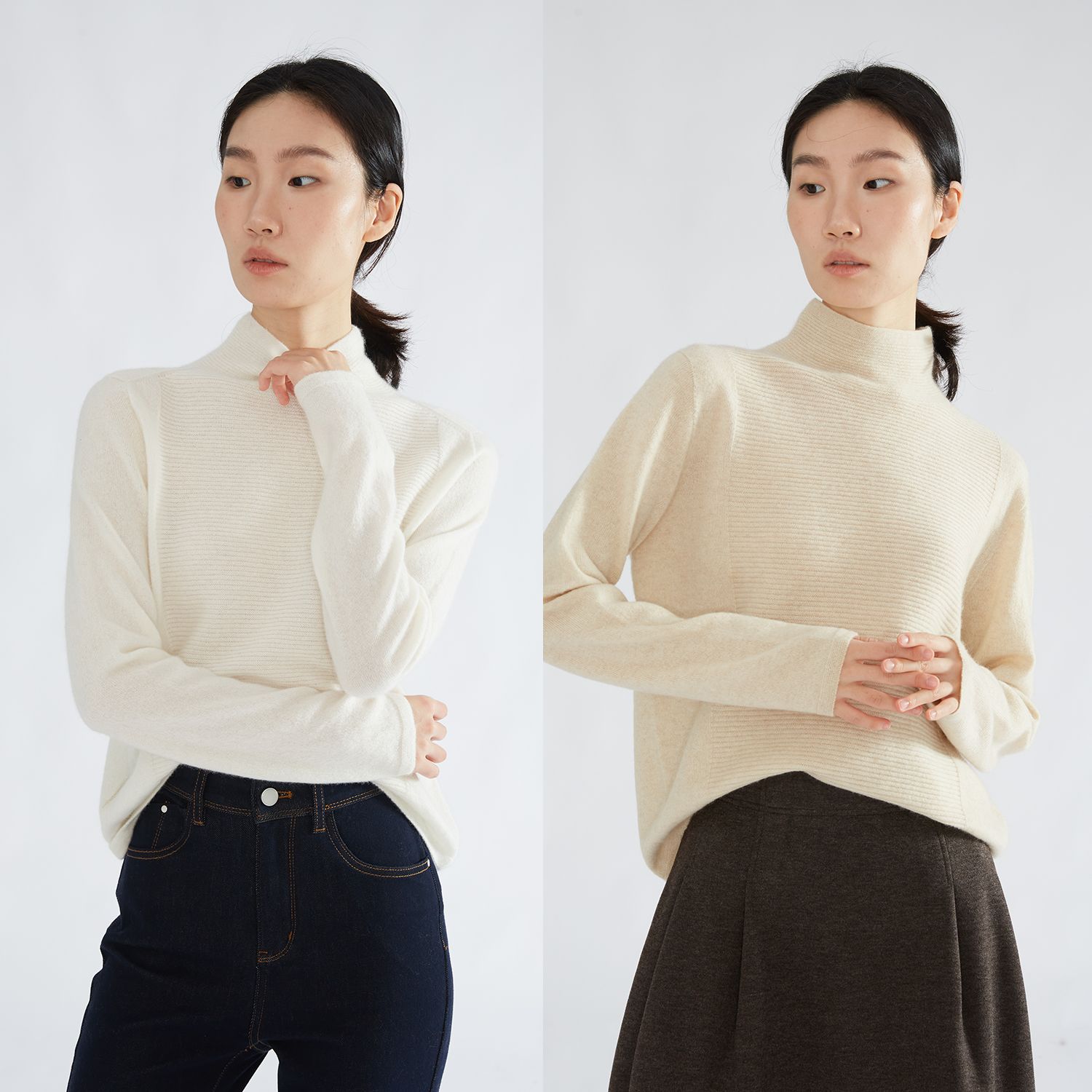 一丝牵 肌理针法100山羊绒实穿半高领针织羊绒衫2025冬轻暖毛衣