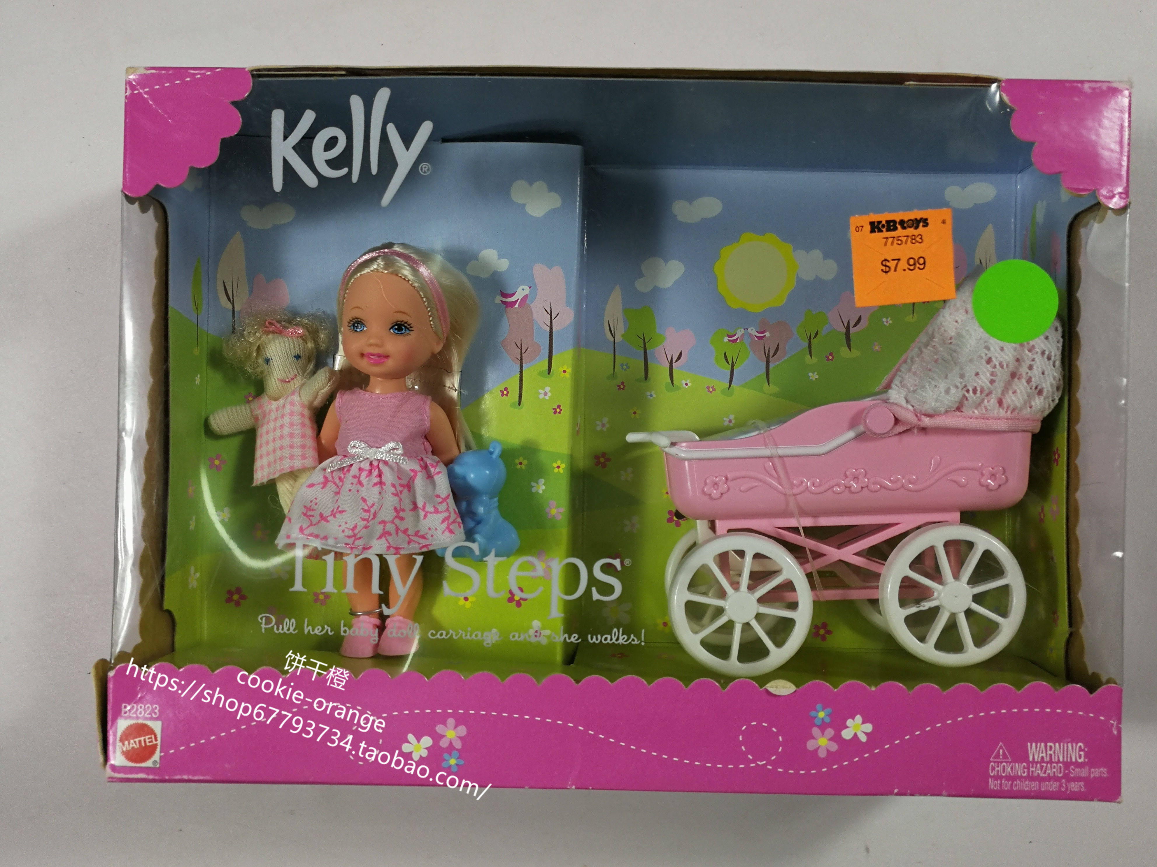 发 Barbie Tiny Steps Kelly Playset 2002 婴儿推车凯莉娃娃