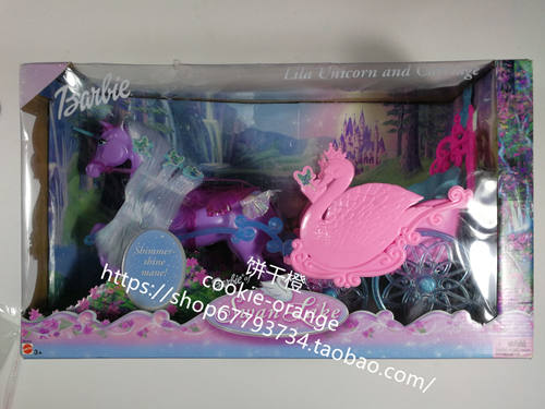 发 Barbie Swan Lake Lila Unicorn and Carriage 芭比天鹅湖马车