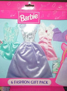 发 Barbie 6 Fashion Gift Pack 芭比娃娃衣服配件紫色礼服
