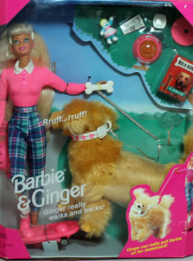 预 Barbie Ginger 1997 芭比娃娃和可爱姜黄色狗狗