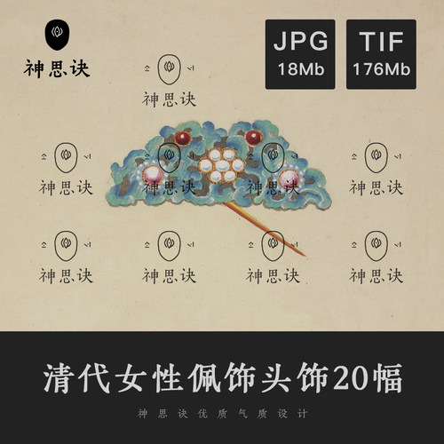 清代清朝女性配饰头饰20幅设计素材古风古典装饰古画参考古典古风