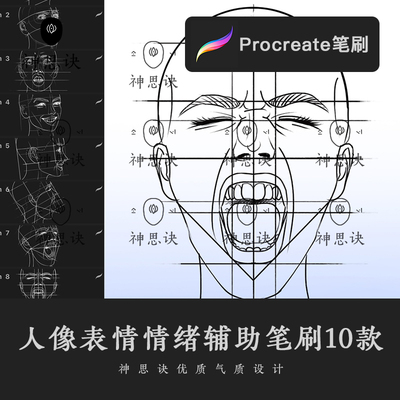 procreate人像面部表情情绪辅助五官笔刷参考设计绘画ipad素材