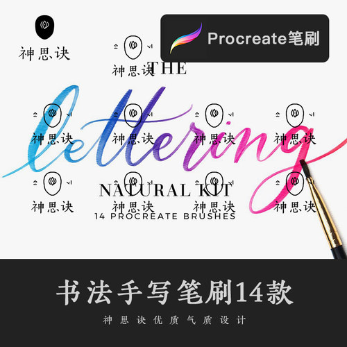 procreate书法手写笔刷14款iPad大师级画板中文英文文艺设计素材