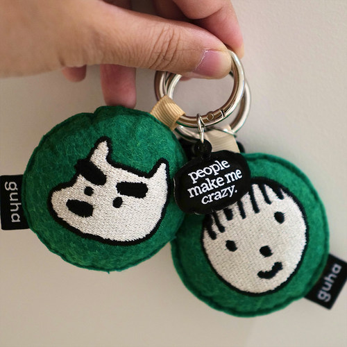 guha原创手绘图案双面刺绣毛毡钥匙扣包挂挂件挂饰毛绒扣小狗挂饰
