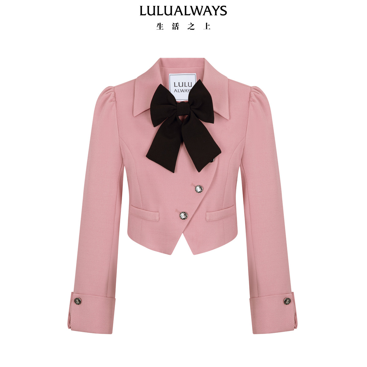 LULUALWAYS【商场同款】冬季新款甜美俏皮粉色蝴蝶结西装短外套
