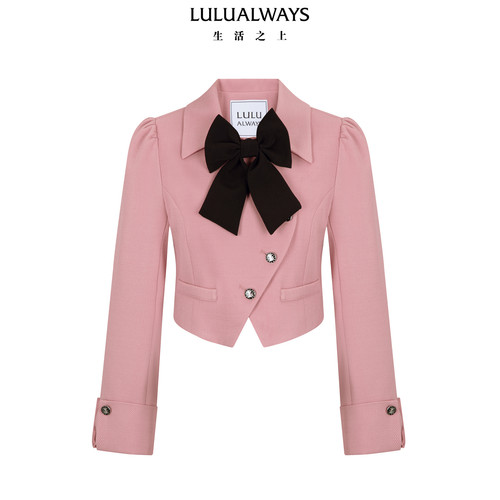 LULUALWAYS【商场同款】冬季甜美俏皮粉色蝴蝶结西装短外套