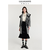 灰色大衣 宽松人字纹中长款 LULUALWAYS我爱露露新款 时尚