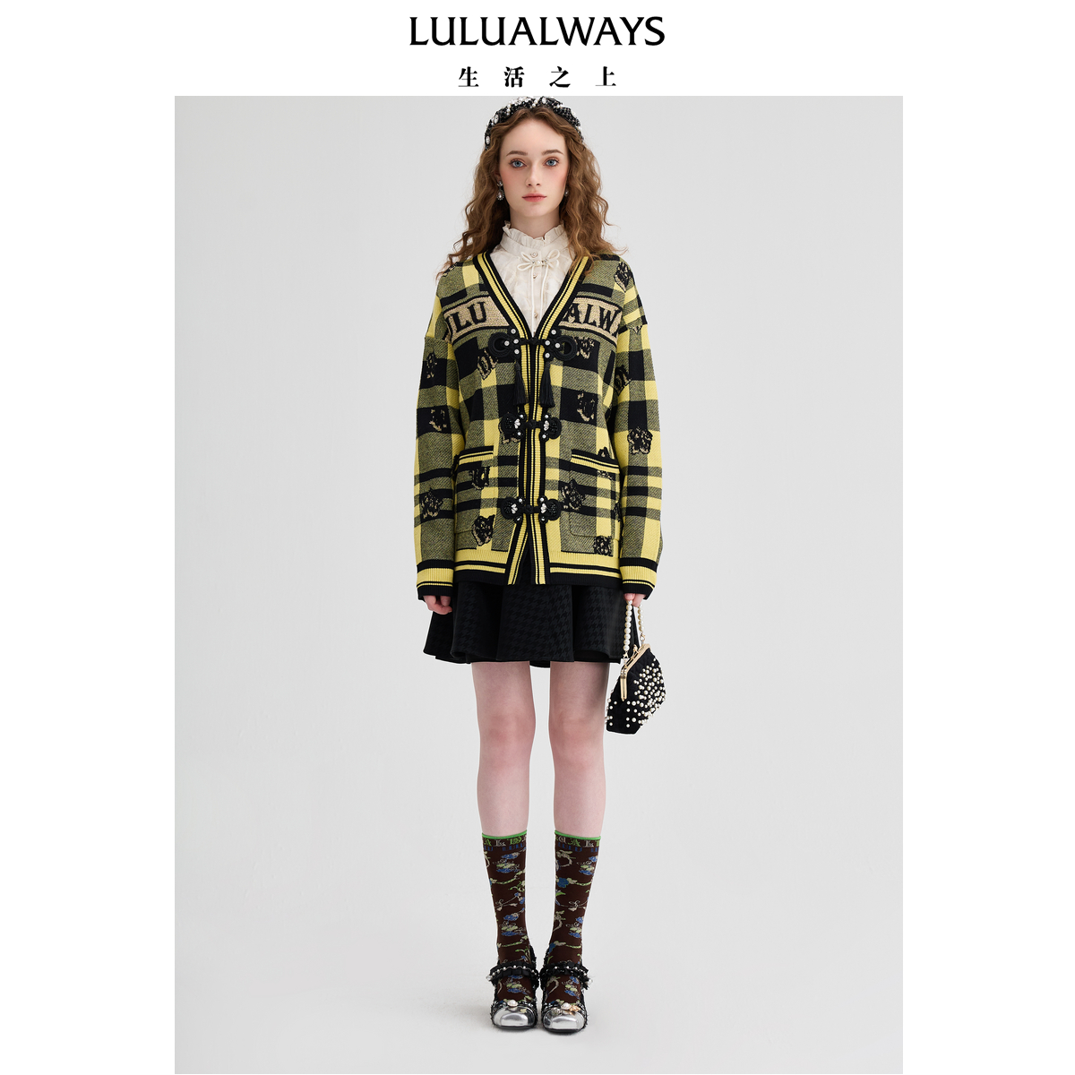 LULUALWAYS【商场同款】秋季新款时尚撞色休闲流苏盘扣针织开衫