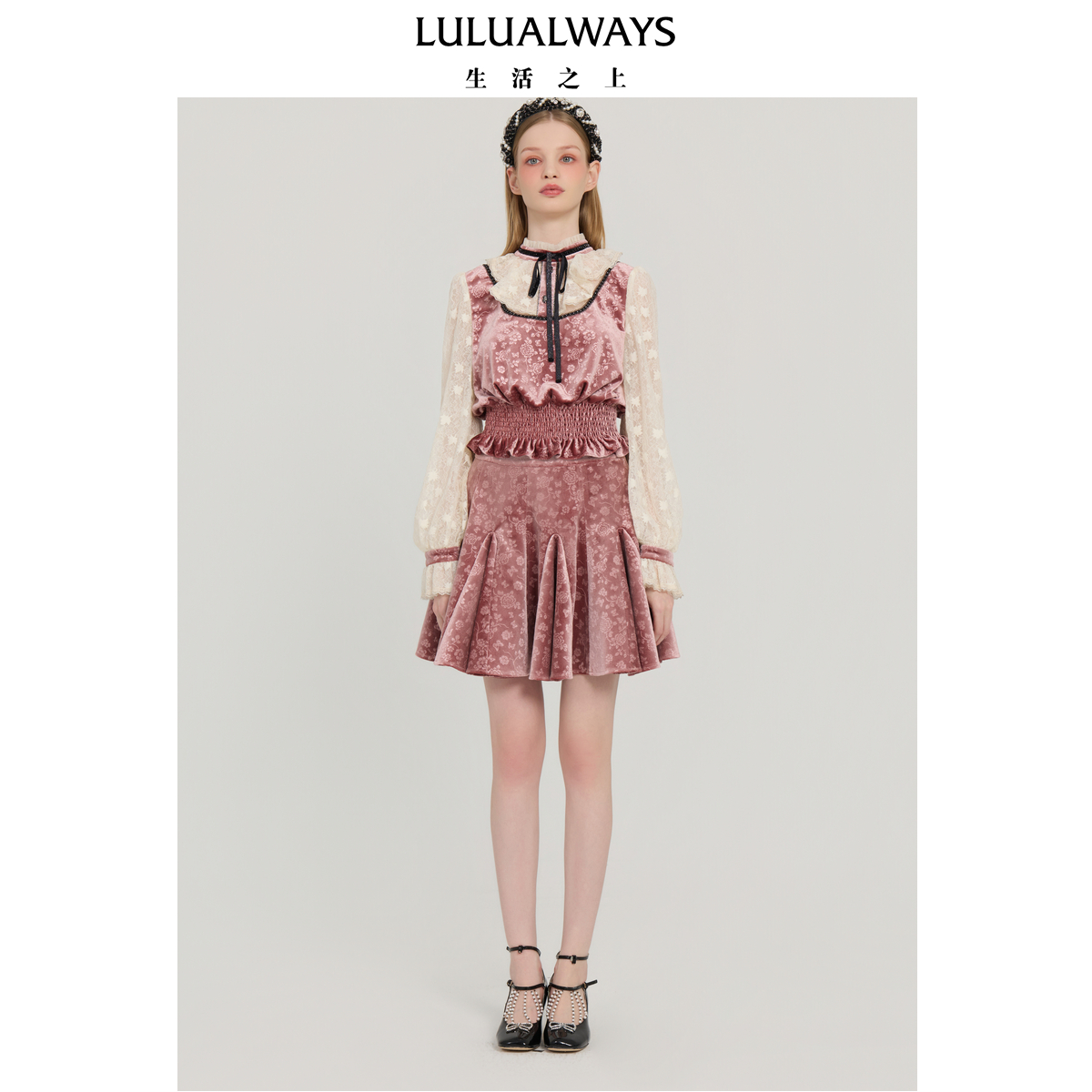 LULUALWAYS我爱露露25秋季新款【粉色玫瑰】温柔甜美浪漫长袖上衣