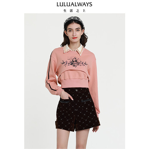 LULUALWAYS我爱露露新款通勤简约百搭减龄高腰短款卫衣