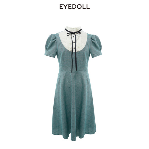 EYEDOLL夏季新款温柔时髦大方通勤飘带高腰连衣裙