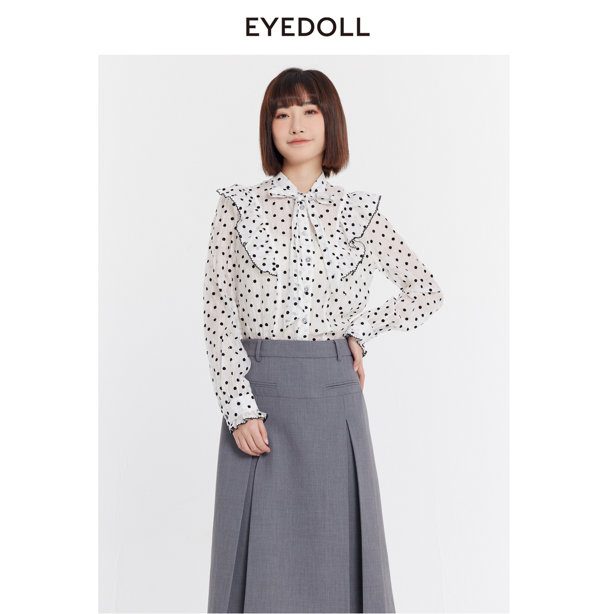 EYEDOLL新款“波动心弦”温柔气质蝴蝶结衬衫