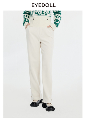 EYEDOLL【商场同款】新款休闲高腰显瘦直筒宽松女白色长裤