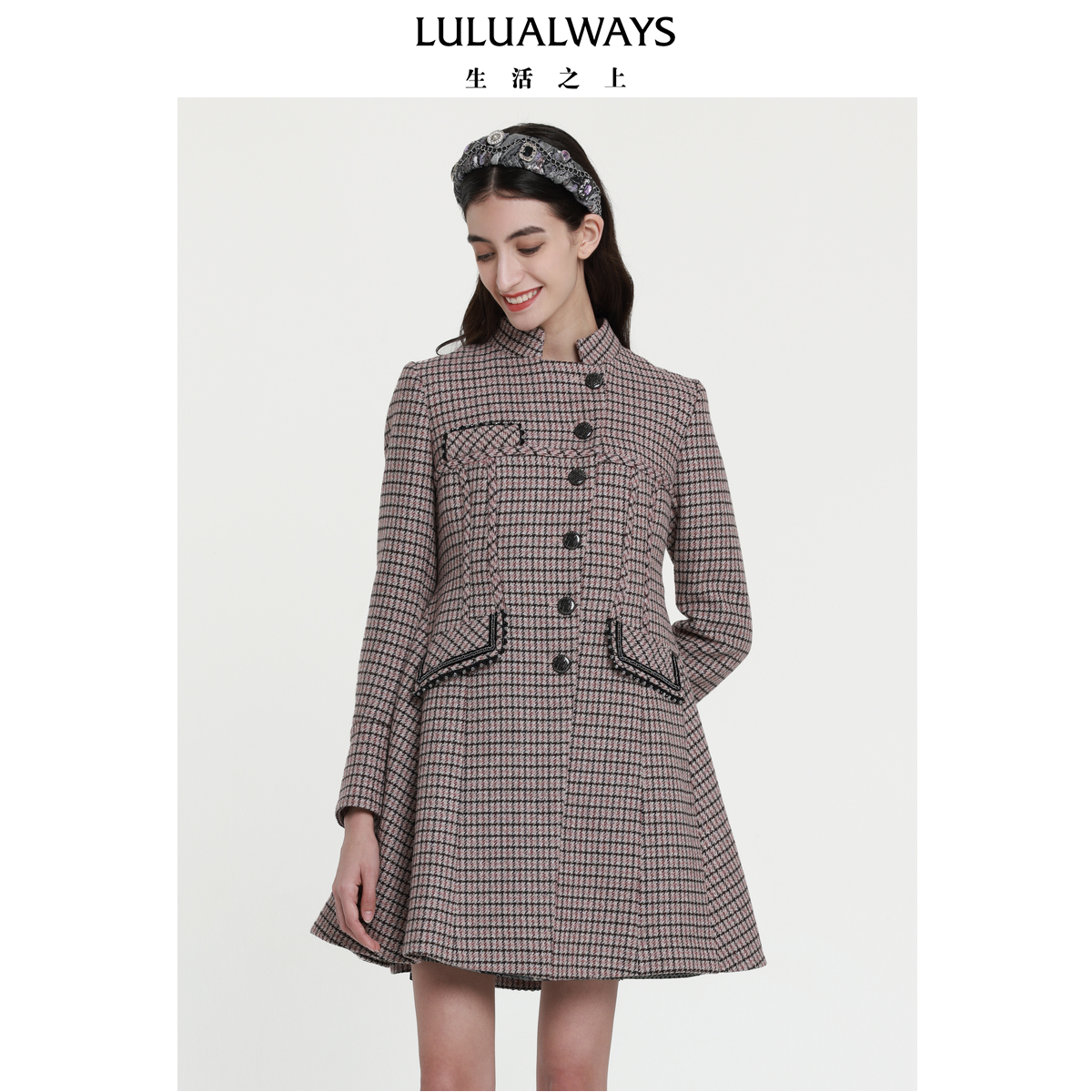 LULUALWAYS我爱露露新款时髦洋气英伦风中长款毛呢大衣