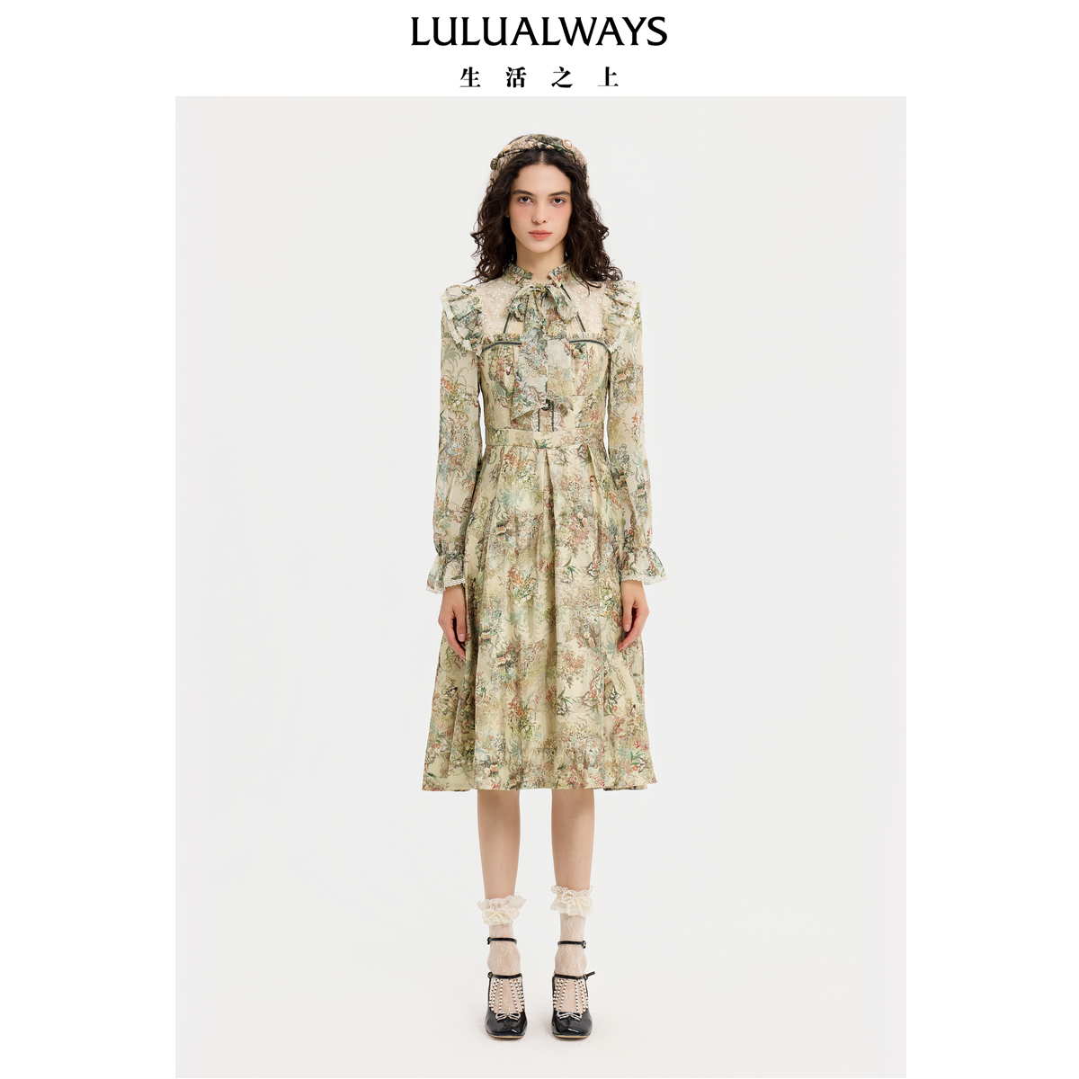LULUALWAYS我爱露露25秋季新款法式复古浪漫温柔原创提花连衣裙女
