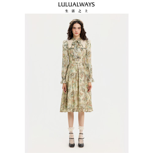 LULUALWAYS我爱露露秋季新款法式复古浪漫温柔原创提花连衣裙女