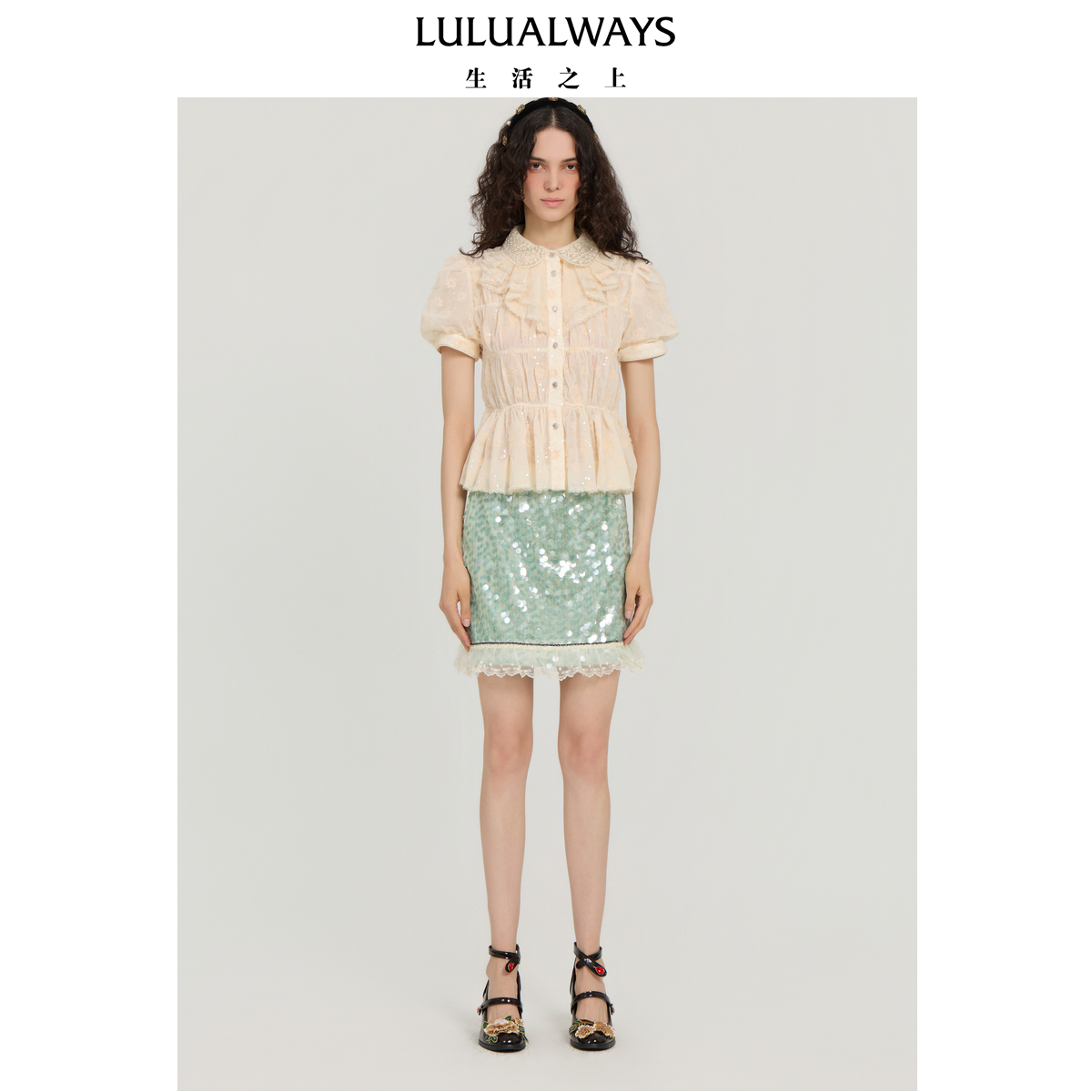 LULUALWAYS【商场同款】25秋季新款甜美可爱优雅气质娃娃领女上衣