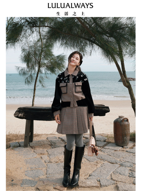 LULUALWAYS【商场同款】25冬季新款复古风格灵动俏皮百褶短半身裙