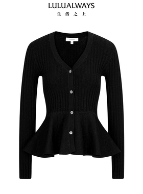 LULUALWAYS【商场同款】25冬季新款法式优雅V领荷叶边女士针织衫