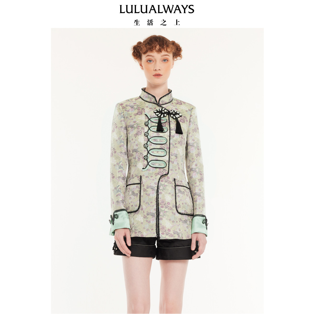 LULUALWAYS【商场同款】秋季新款设计感新中式盘扣休闲短外套女,女装/女士精品,短外套,淘宝优惠券,粉丝福利购,淘宝优惠卷