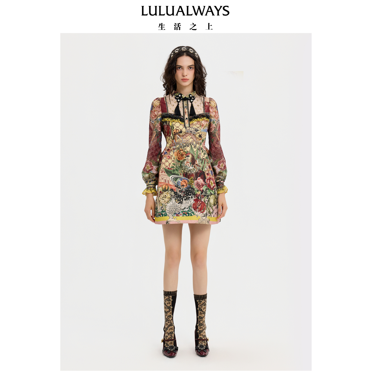 LULUALWAYS【商场同款】25冬季新款优雅浪漫风【喜上玫梢】连衣裙