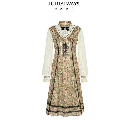 LULUALWAYS【商场同款】26春季新款复古宫廷风公主雪纺长袖连衣裙
