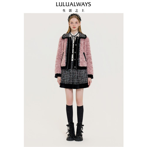 LULUALWAYS小香风拼接毛毛外套