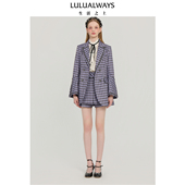 LULUALWAYS我爱露露25秋季 外套 设计西装 新款 复古英伦格纹翻领长款