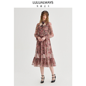 法式 LULUALWAYS 新款 25秋季 优雅浪漫温柔木耳边连衣裙 商场同款