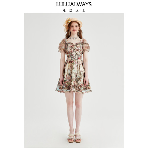 华服系列-秘境花园LULUALWAYS夏季新款宫廷气质浪漫温柔连衣裙