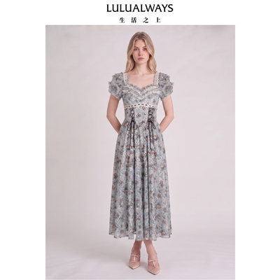 LULUALWAYS【商场同款】26秋季新款法式公主风蕾丝收腰迷笛连衣裙