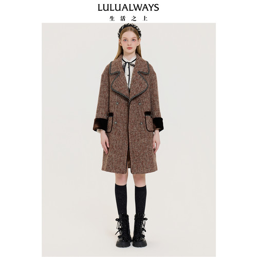LULUALWAYS我爱露露冬季宽松经典复古大翻领大衣毛呢女外套