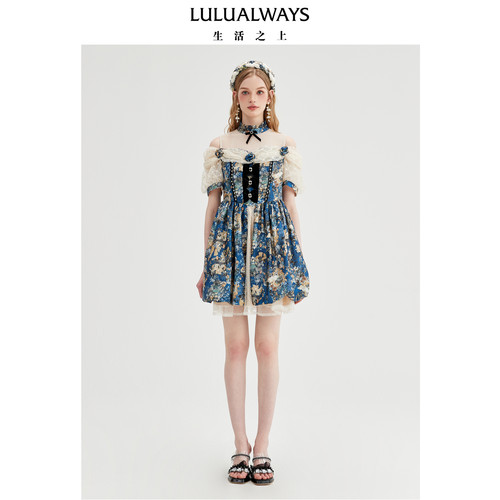 LULUALWAYS【商场同款】洛丽塔复古宫廷甜美立领连衣裙