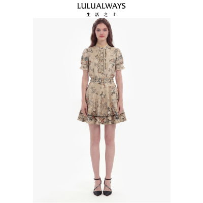 LULUALWAYS【商场同款】26夏季新款法式甜美蕾丝木耳边泡泡袖衬衫