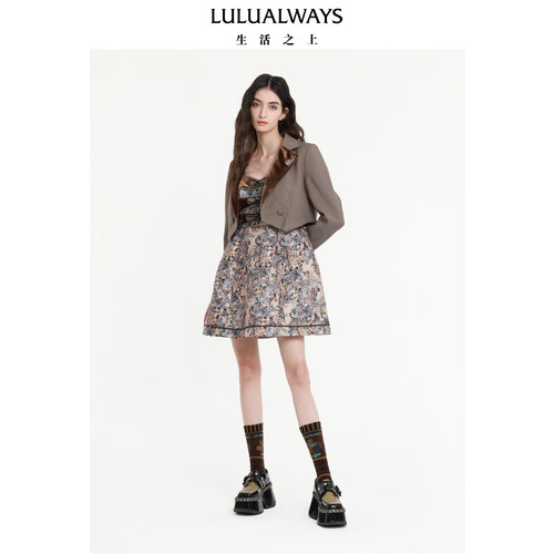 LULUALWAYS我爱露露新款复古别致丝绒拼接吊带连衣裙