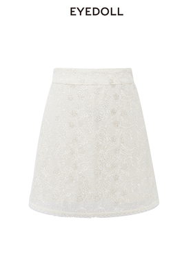 EYEDOLL夏季新款淡人时尚简约A字高腰蕾丝短款半身裙