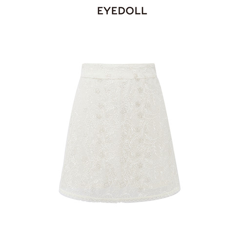 EYEDOLL夏季新款淡人时尚简约A字高腰蕾丝短款半身裙