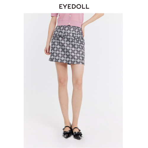 EYEDOLL夏季新款时尚复古通勤A字高腰短款半身裙女