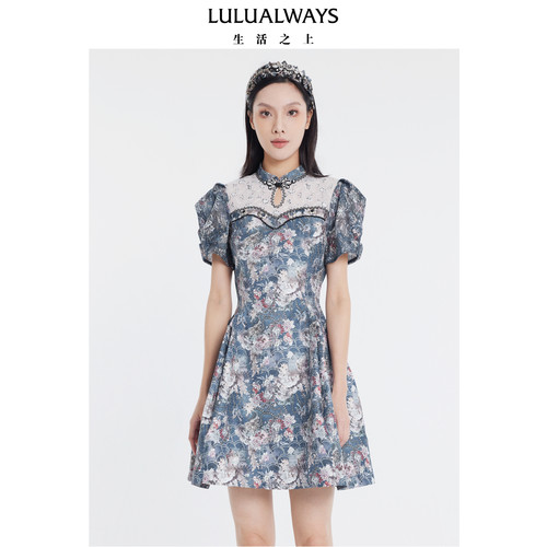 LULUALWAYS我爱露露夏季新款复古宫廷风设计感收腰连衣裙