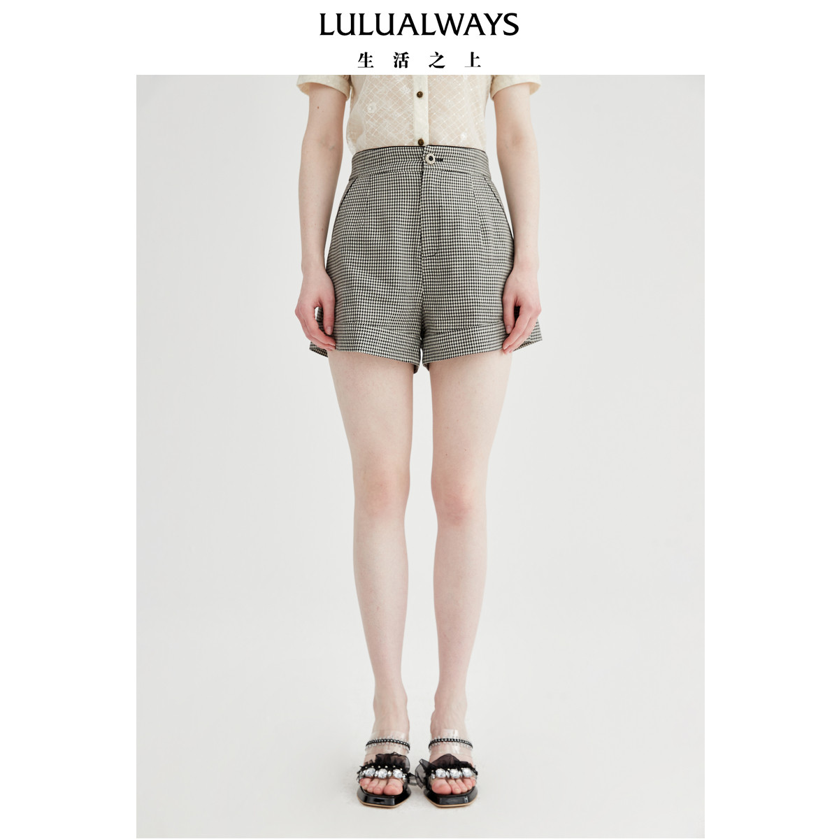 LULUALWAYS【商场同款】复古优雅高腰显瘦千鸟格短裤女
