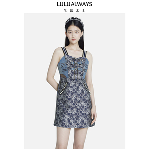 我爱露露LULUALWAYS秋季新款别致设计感优雅蓝色吊带连衣裙
