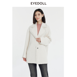 优雅淑女通勤翻领白色毛呢大衣 EYEDOLL新款