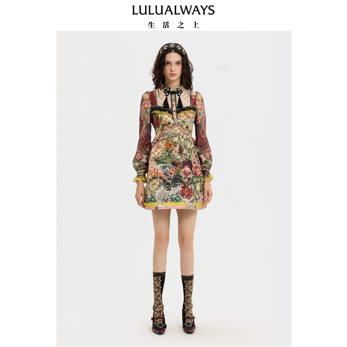 LULUALWAYS【商场同款】25冬季新款优雅浪漫风【喜上玫梢】连衣裙,女装/女士精品,连衣裙,淘宝优惠券,粉丝福利购,淘宝优惠卷