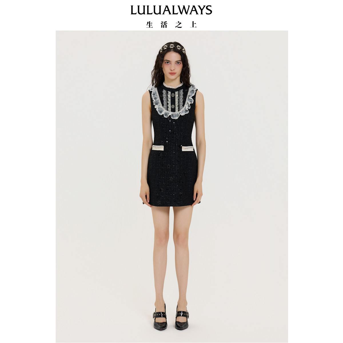 LULUALWAYS【商场同款】秋季时尚名媛千金小香风无袖连衣裙